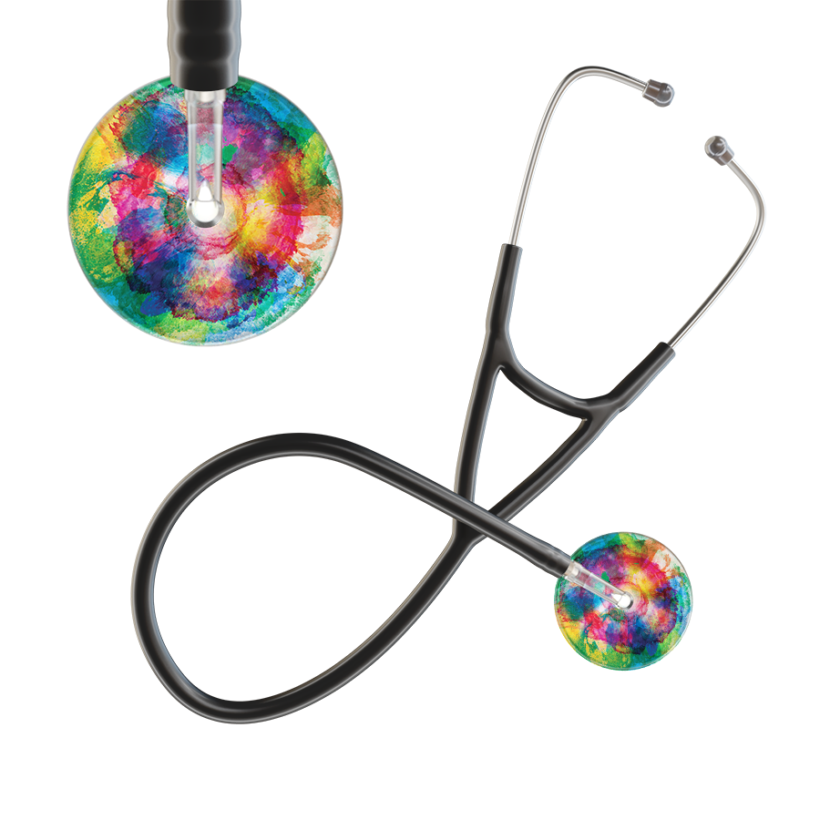 Ultrascope Single Stethoscope US076C3 / Adult / Black TieDye Multi Color Stethoscope - Cardiology Watercolor Designs