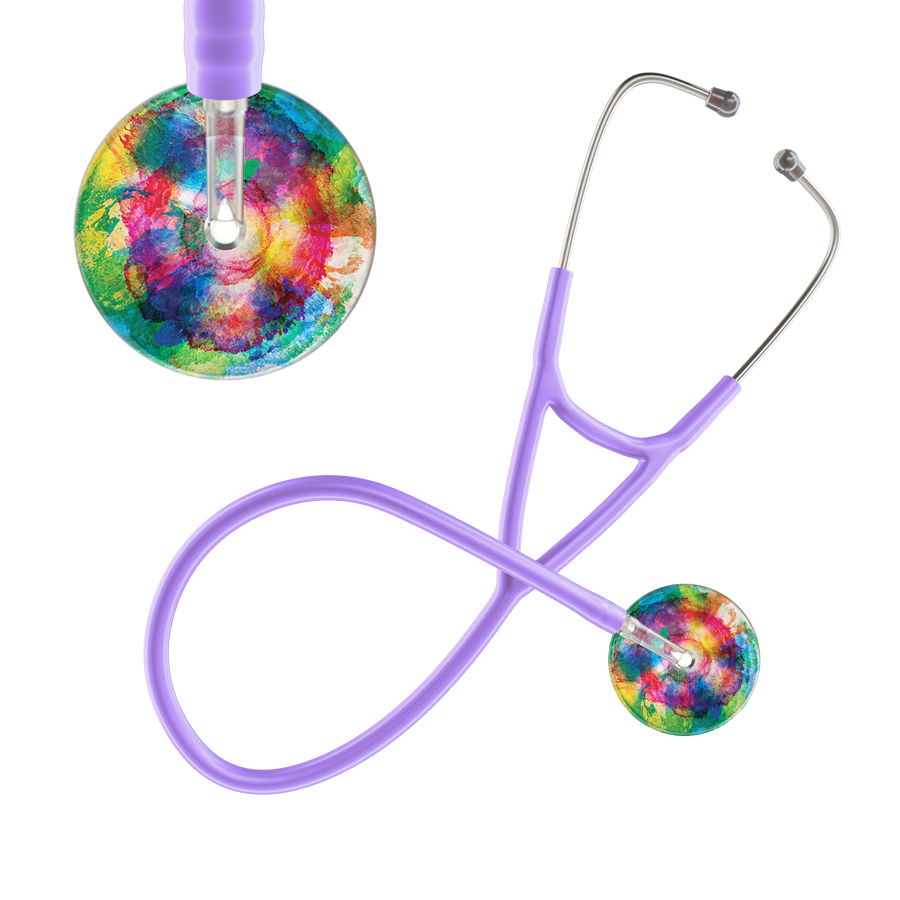 Ultrascope Single Stethoscope US076C3 / Pediatric / Lavender TieDye Multi Color Stethoscope - Cardiology Watercolor Designs