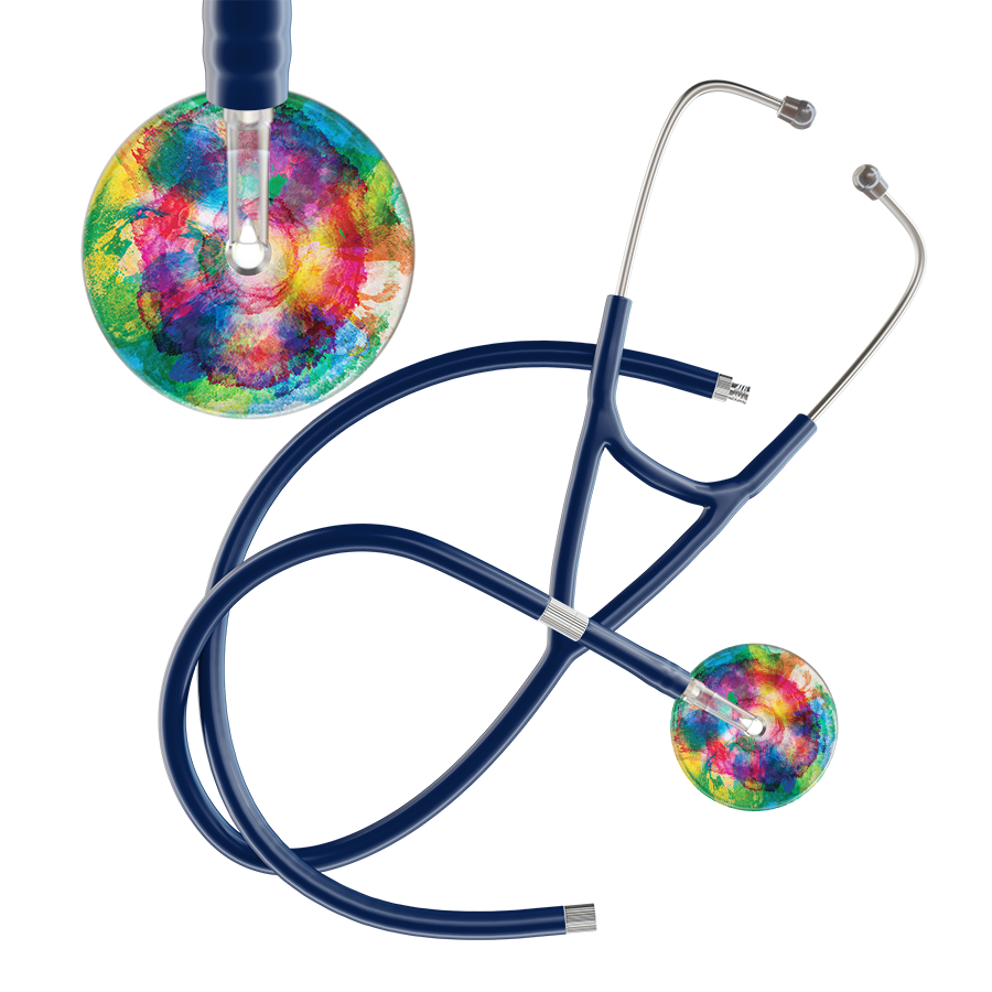 Ultrascope Single Stethoscope US076C3 / Adult / Navy Extended Tubing TieDye Multi Color Stethoscope - Cardiology Watercolor Designs