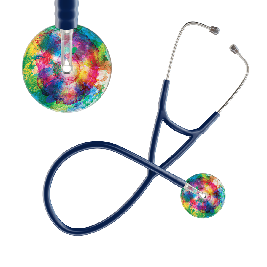 Ultrascope Single Stethoscope US076C3 / Pediatric / Navy TieDye Multi Color Stethoscope - Cardiology Watercolor Designs