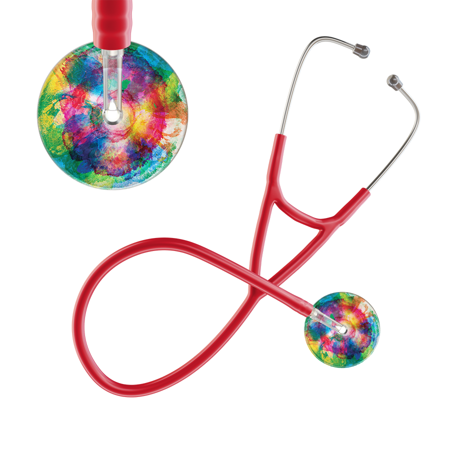 Ultrascope Single Stethoscope US076C3 / Pediatric / Red TieDye Multi Color Stethoscope - Cardiology Watercolor Designs