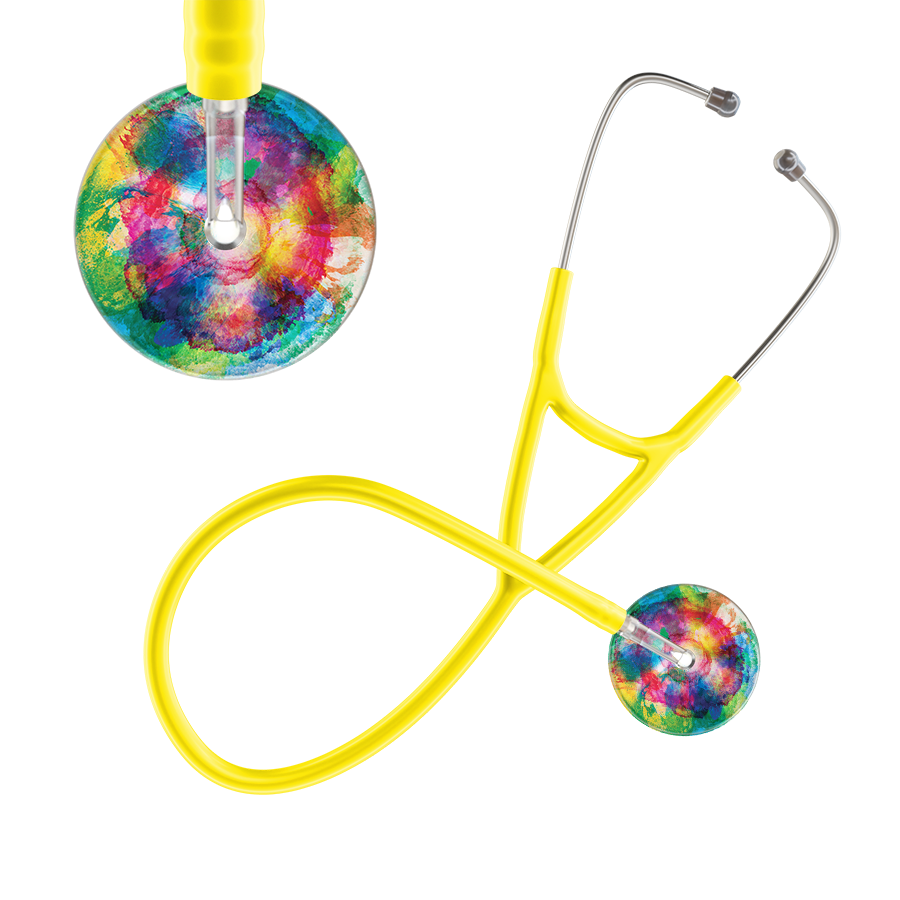 Ultrascope Single Stethoscope US076C3 / Pediatric / Yellow TieDye Multi Color Stethoscope - Cardiology Watercolor Designs
