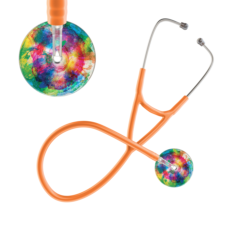 Ultrascope Single Stethoscope US076C3 / Adult / Orange TieDye Multi Color Stethoscope - Cardiology Watercolor Designs