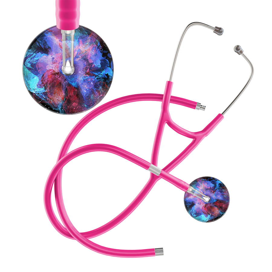 Ultrascope Single Stethoscope US076G7 / Pediatric / Hot Pink Extended Tubing TieDye Multi Color Stethoscope - Cardiology Watercolor Designs