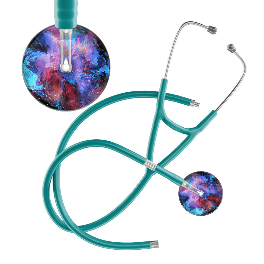 Ultrascope Single Stethoscope US076G7 / Adult / Jade Extended Tubing TieDye Multi Color Stethoscope - Cardiology Watercolor Designs