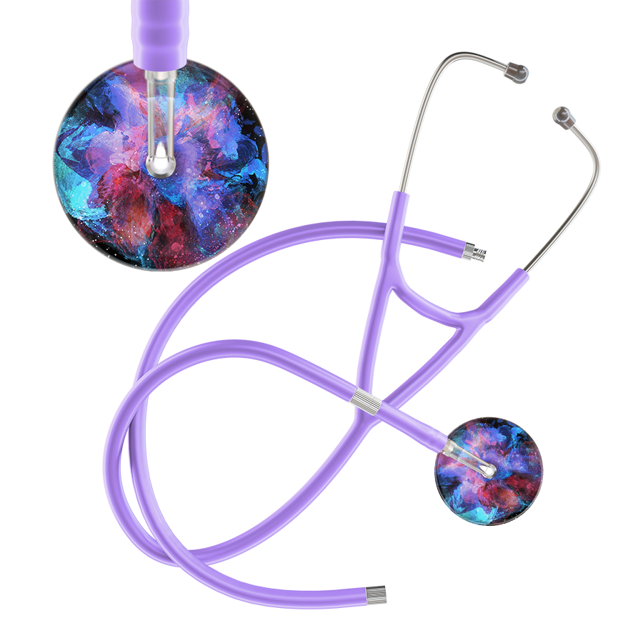 Ultrascope Single Stethoscope US076G7 / Pediatric / Lavender Extended Tubing TieDye Multi Color Stethoscope - Cardiology Watercolor Designs