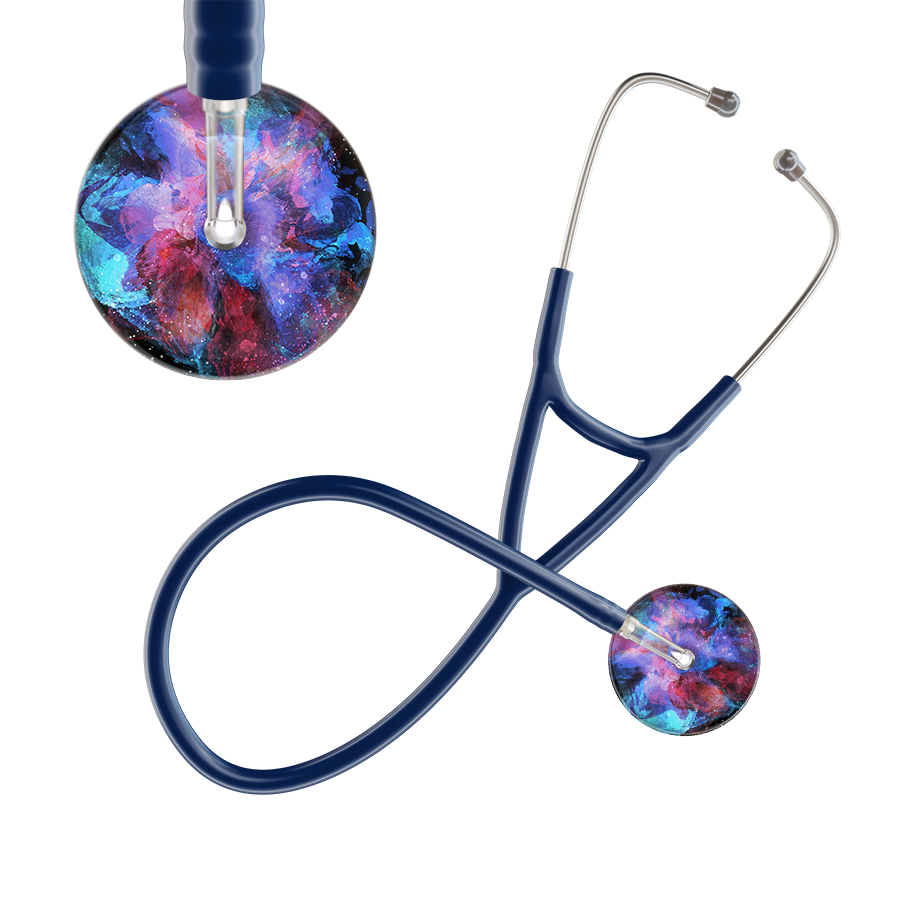 Ultrascope Single Stethoscope US076G7 / Pediatric / Navy TieDye Multi Color Stethoscope - Cardiology Watercolor Designs