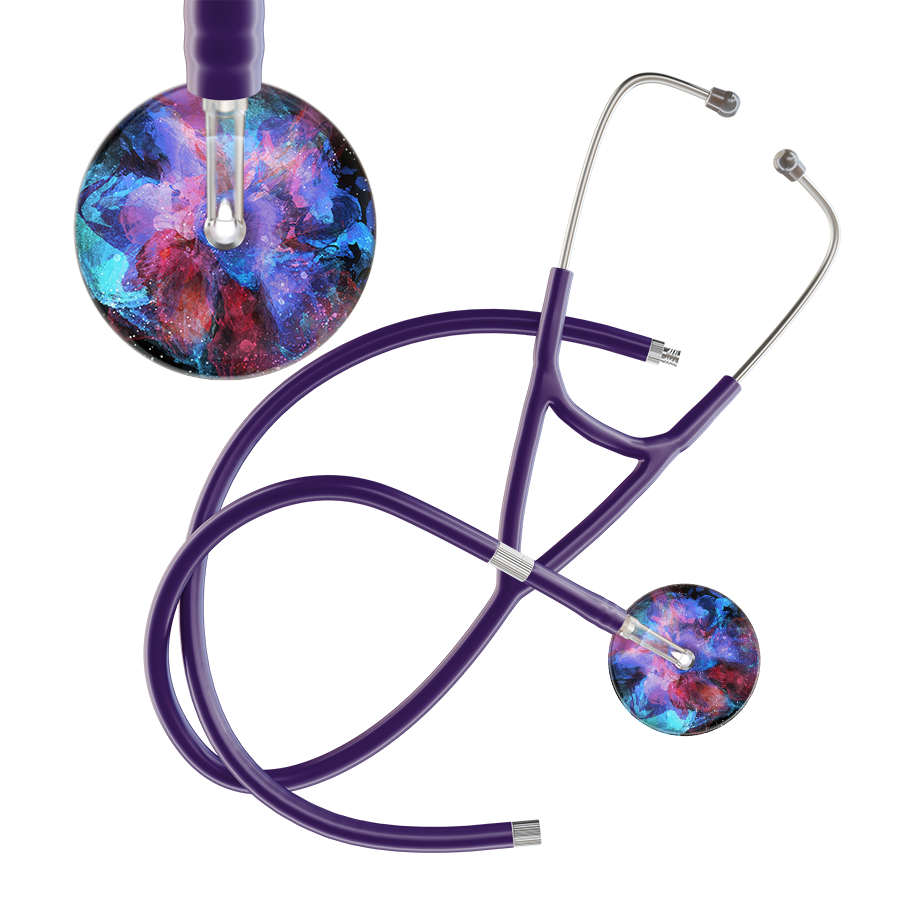 Ultrascope Single Stethoscope US076G7 / Adult / Purple Extended Tubing TieDye Multi Color Stethoscope - Cardiology Watercolor Designs