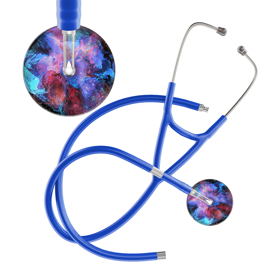Ultrascope Single Stethoscope US076G7 / Pediatric / Royal Blue Extended Tubing TieDye Multi Color Stethoscope - Cardiology Watercolor Designs