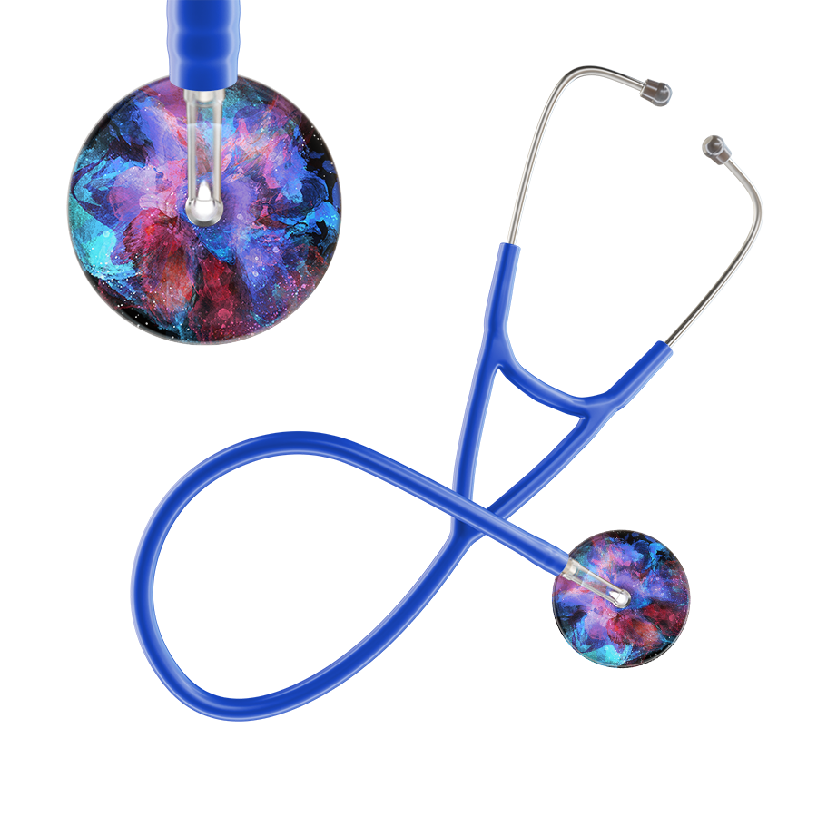 Ultrascope Single Stethoscope US076G7 / Pediatric / Royal Blue TieDye Multi Color Stethoscope - Cardiology Watercolor Designs