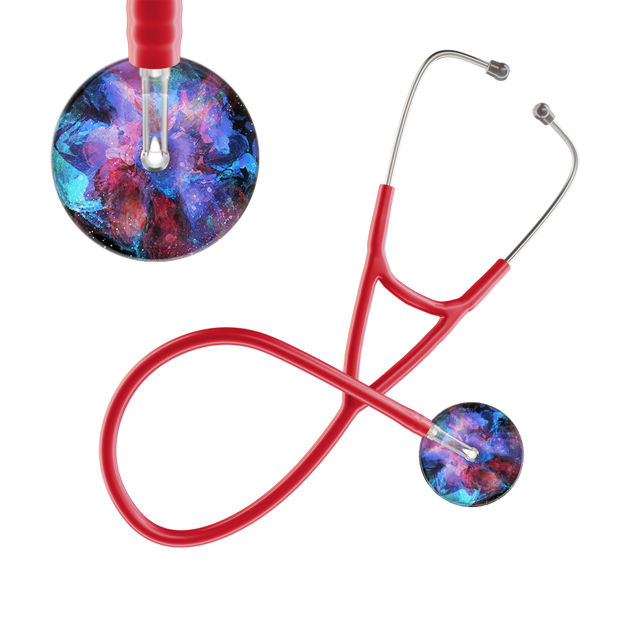 Ultrascope Single Stethoscope US076G7 / Pediatric / Red TieDye Multi Color Stethoscope - Cardiology Watercolor Designs