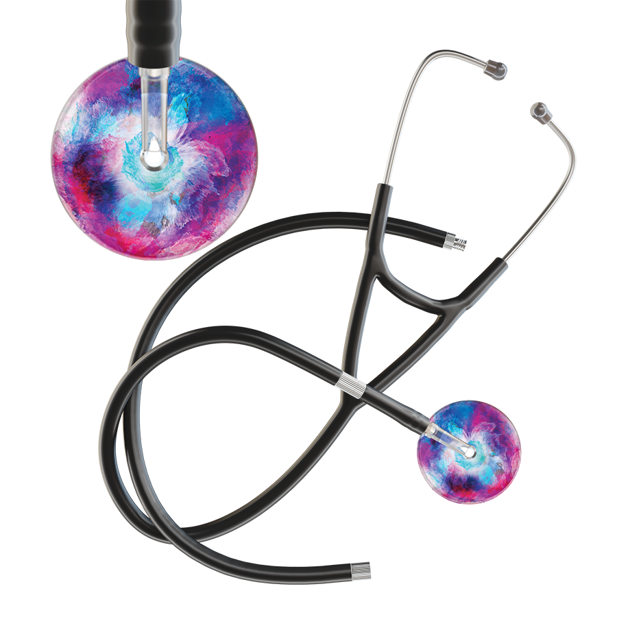 Ultrascope Single Stethoscope US076H8 / Adult / Black Extended Tubing TieDye Multi Color Stethoscope - Cardiology Watercolor Designs