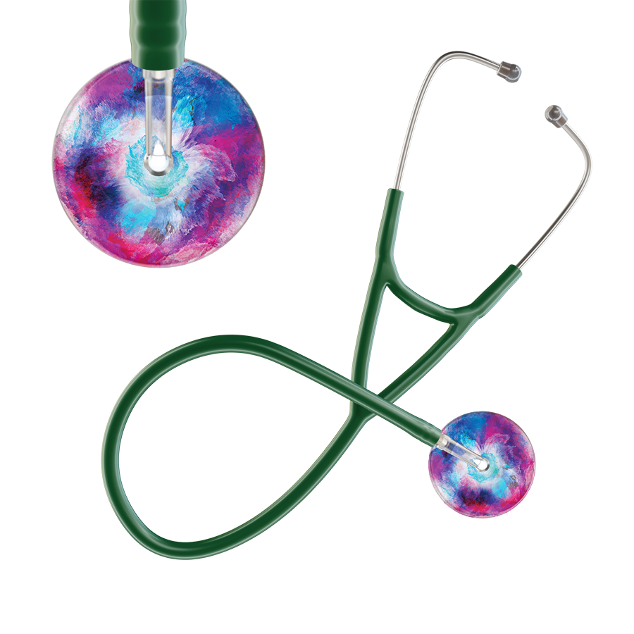 Ultrascope Single Stethoscope US076H8 / Adult / Dark Green TieDye Multi Color Stethoscope - Cardiology Watercolor Designs