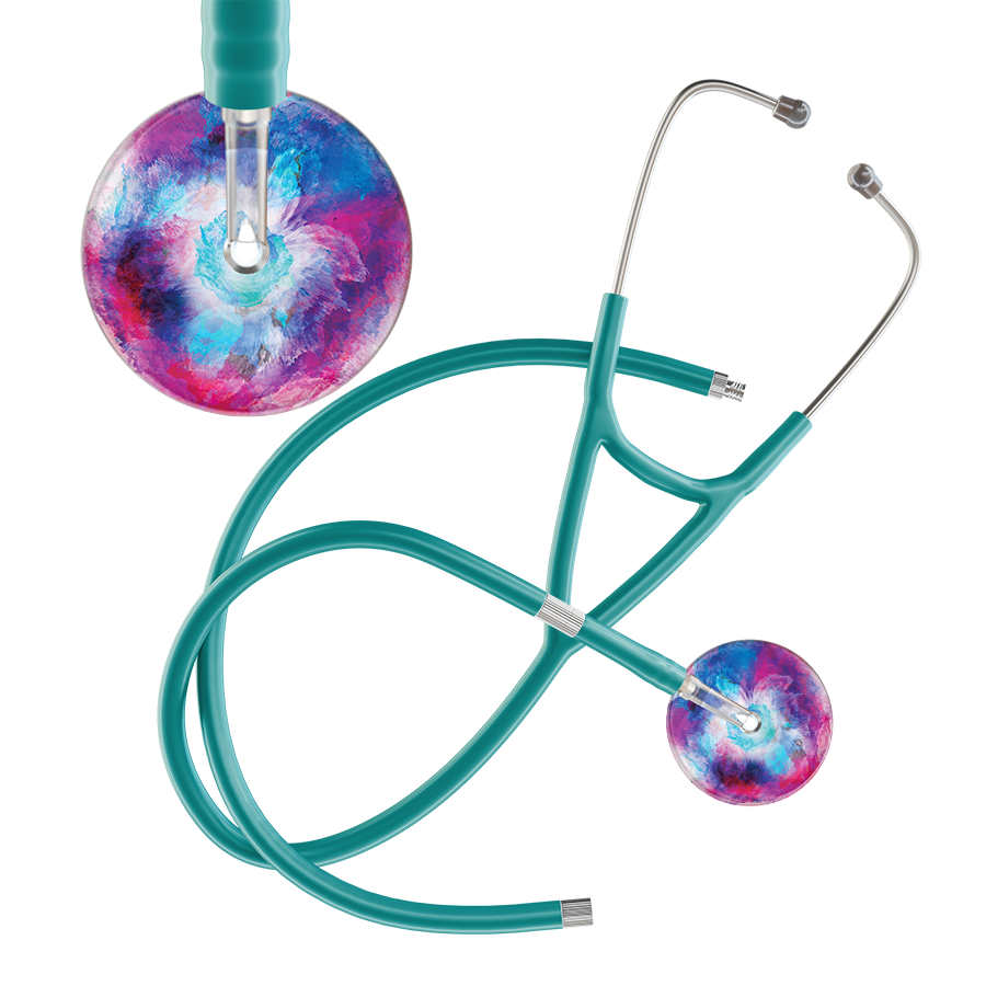Ultrascope Single Stethoscope US076H8 / Adult / Jade Extended Tubing TieDye Multi Color Stethoscope - Cardiology Watercolor Designs