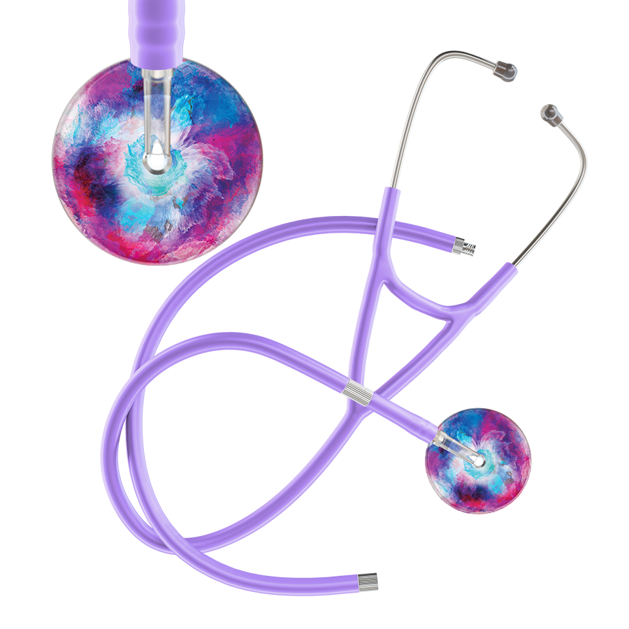Ultrascope Single Stethoscope US076H8 / Pediatric / Lavender Extended Tubing TieDye Multi Color Stethoscope - Cardiology Watercolor Designs