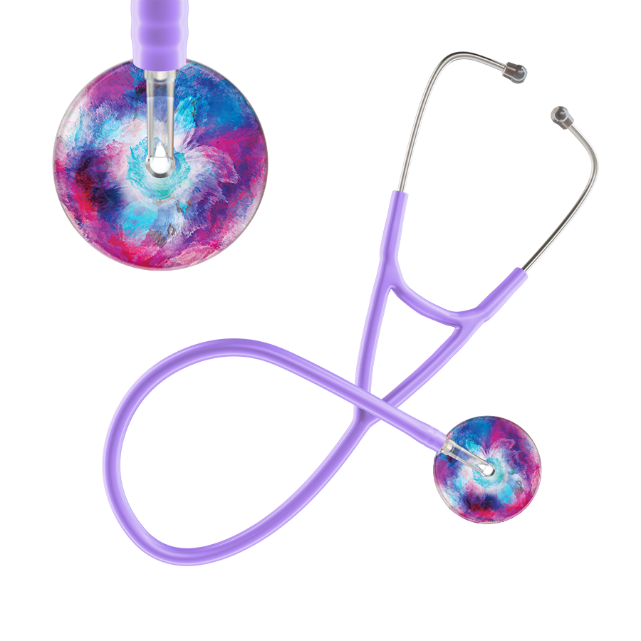 Ultrascope Single Stethoscope US076H8 / Adult / Lavender TieDye Multi Color Stethoscope - Cardiology Watercolor Designs