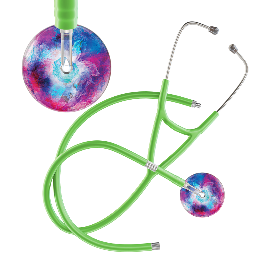 Ultrascope Single Stethoscope US076H8 / Pediatric / Lime Green Extended Tubing TieDye Multi Color Stethoscope - Cardiology Watercolor Designs