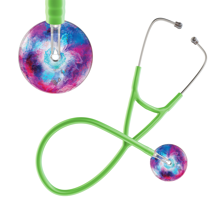 Ultrascope Single Stethoscope US076H8 / Pediatric / Lime Green TieDye Multi Color Stethoscope - Cardiology Watercolor Designs