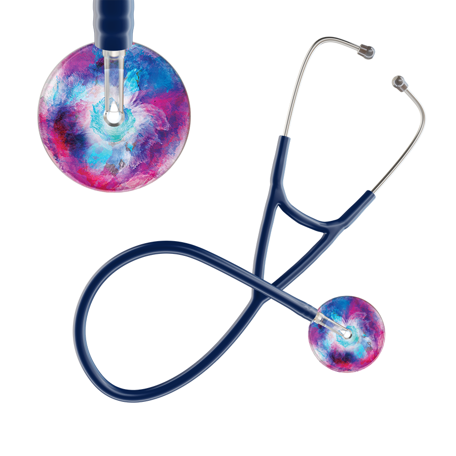 Ultrascope Single Stethoscope US076H8 / Adult / Navy TieDye Multi Color Stethoscope - Cardiology Watercolor Designs
