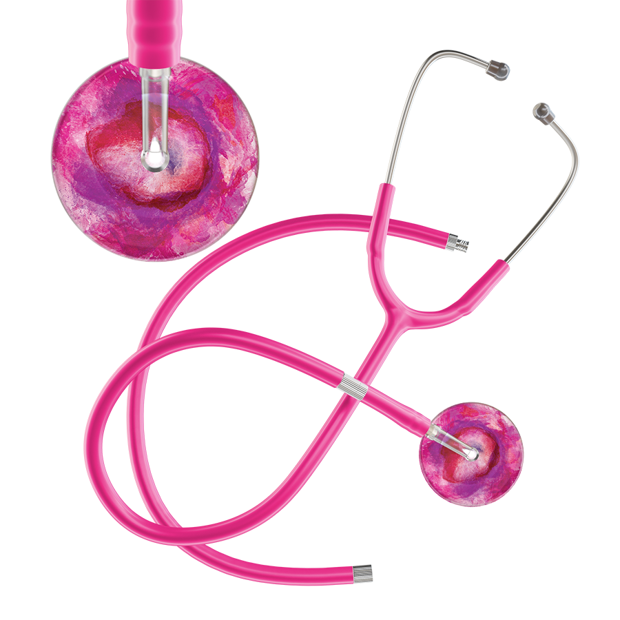 Ultrascope Single Stethoscope US076I9 / Adult / Hot Pink Extended Tubing TieDye Single Color Stethoscope - Watercolor Designs