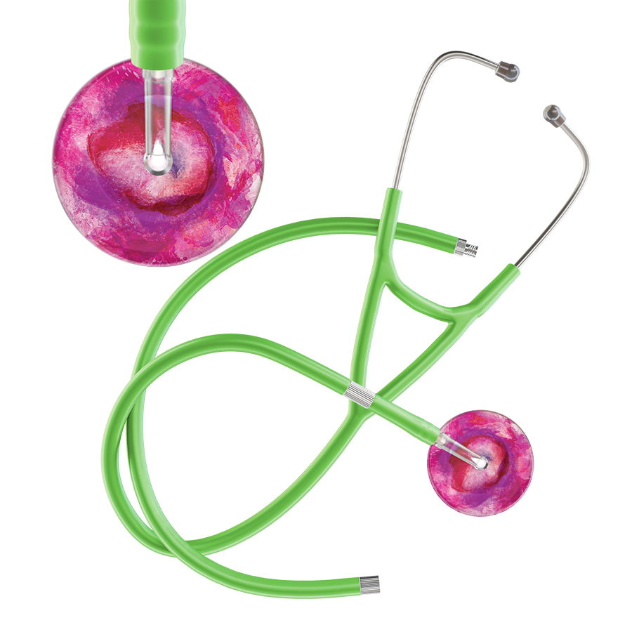 Ultrascope Single Stethoscope US076I9 / Adult / Lime Green Extended Tubing TieDye Single Color Stethoscope - Cardiology Watercolor Designs