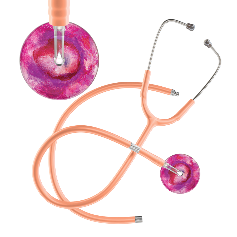 Ultrascope Single Stethoscope US076I9 / Adult / Peach Extended Tubing TieDye Single Color Stethoscope - Watercolor Designs