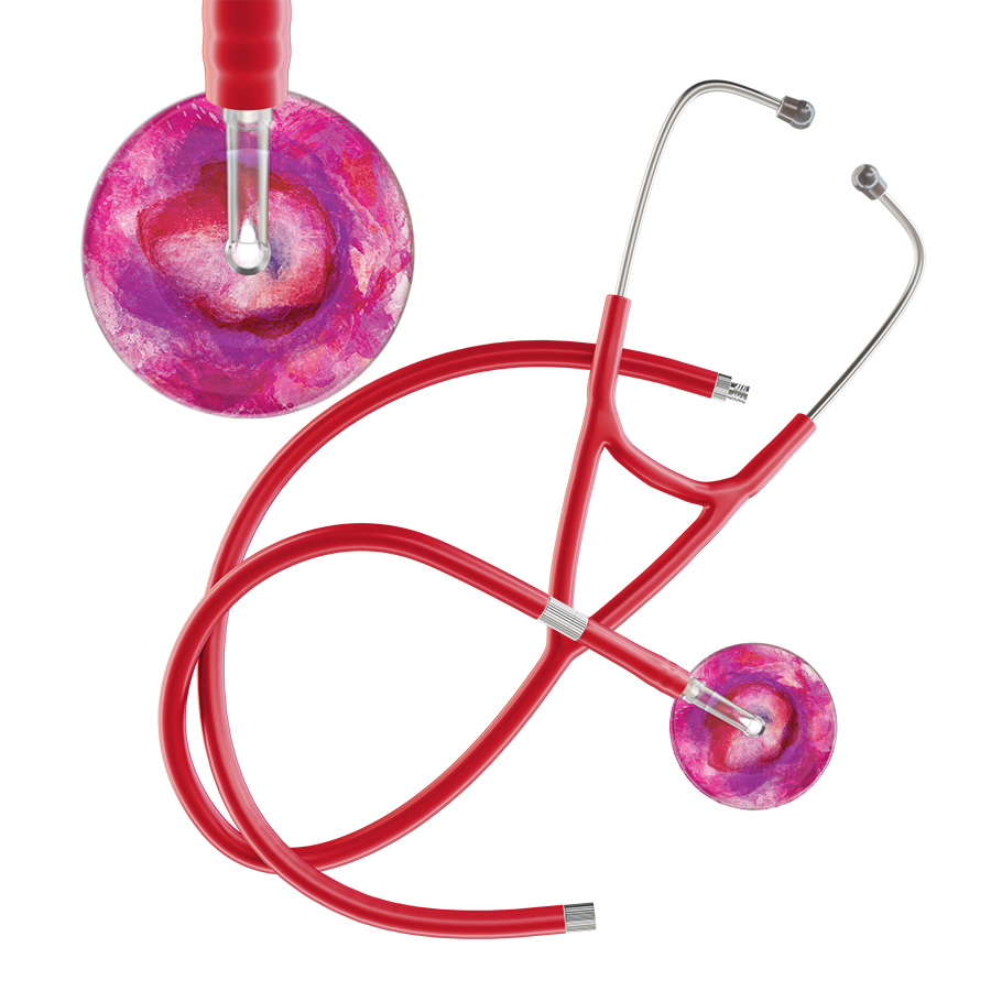 Ultrascope Single Stethoscope US076I9 / Pediatric / Red Extended Tubing TieDye Single Color Stethoscope - Cardiology Watercolor Designs