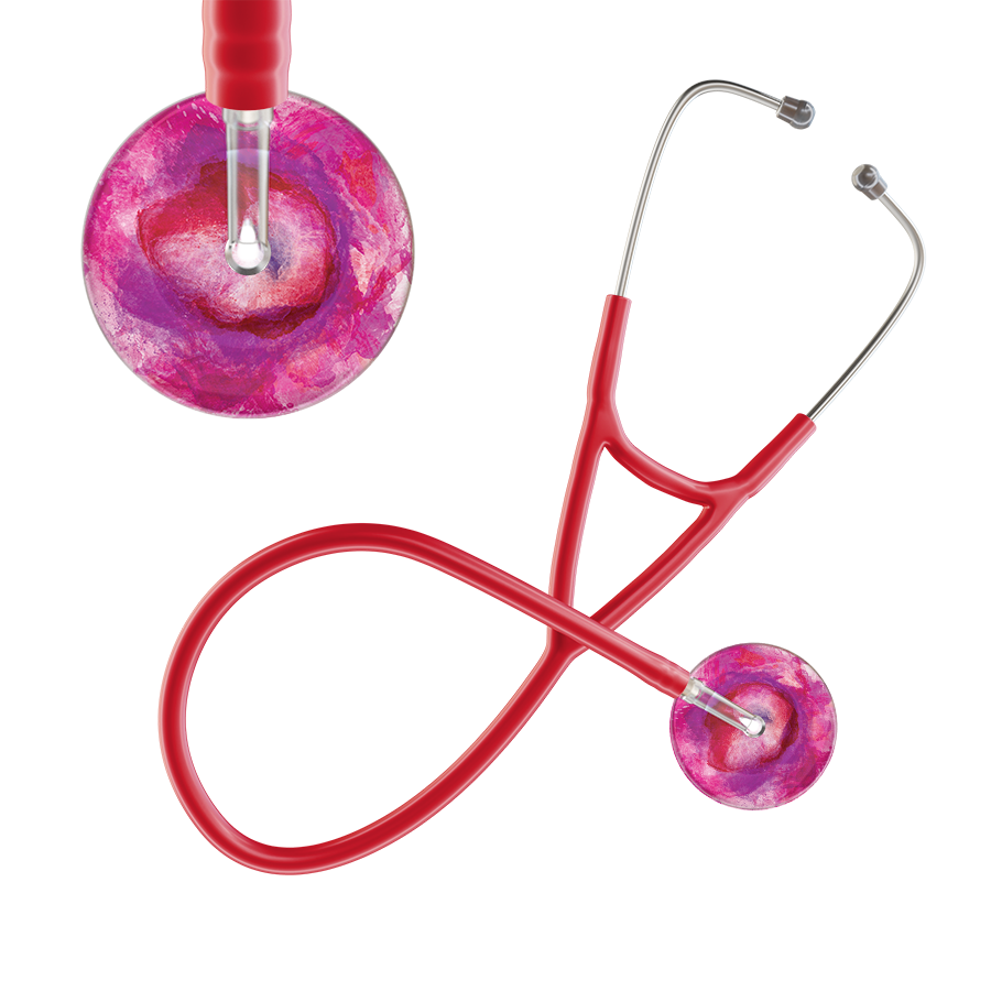 Ultrascope Single Stethoscope US076I9 / Pediatric / Red TieDye Single Color Stethoscope - Cardiology Watercolor Designs