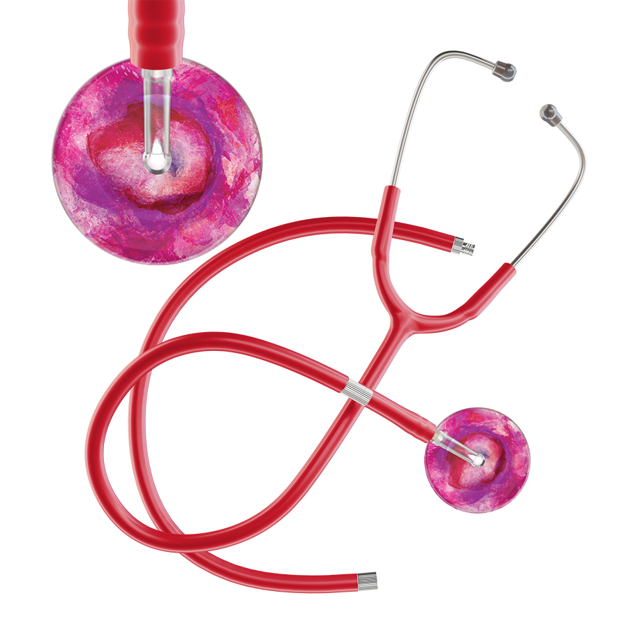 Ultrascope Single Stethoscope US076I9 / Adult / Red Extended Tubing TieDye Single Color Stethoscope - Watercolor Designs