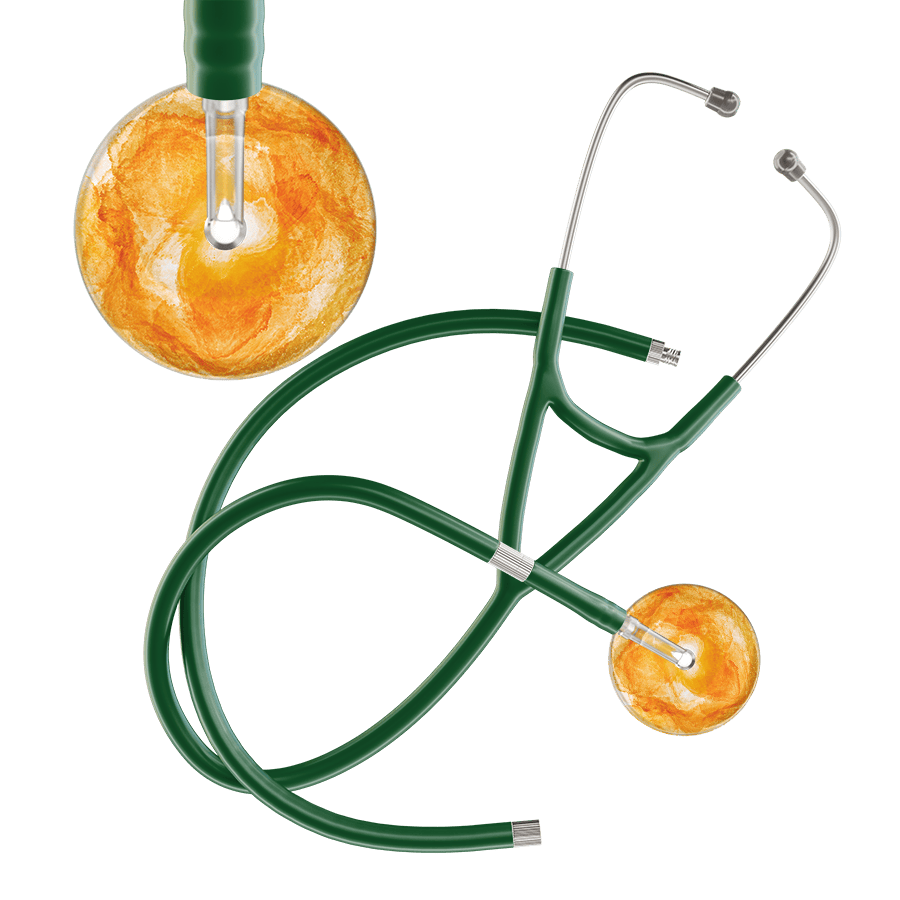 Ultrascope Single Stethoscope US076J10 / Adult / Dark Green Extended Tubing TieDye Single Color Stethoscope - Cardiology Watercolor Designs