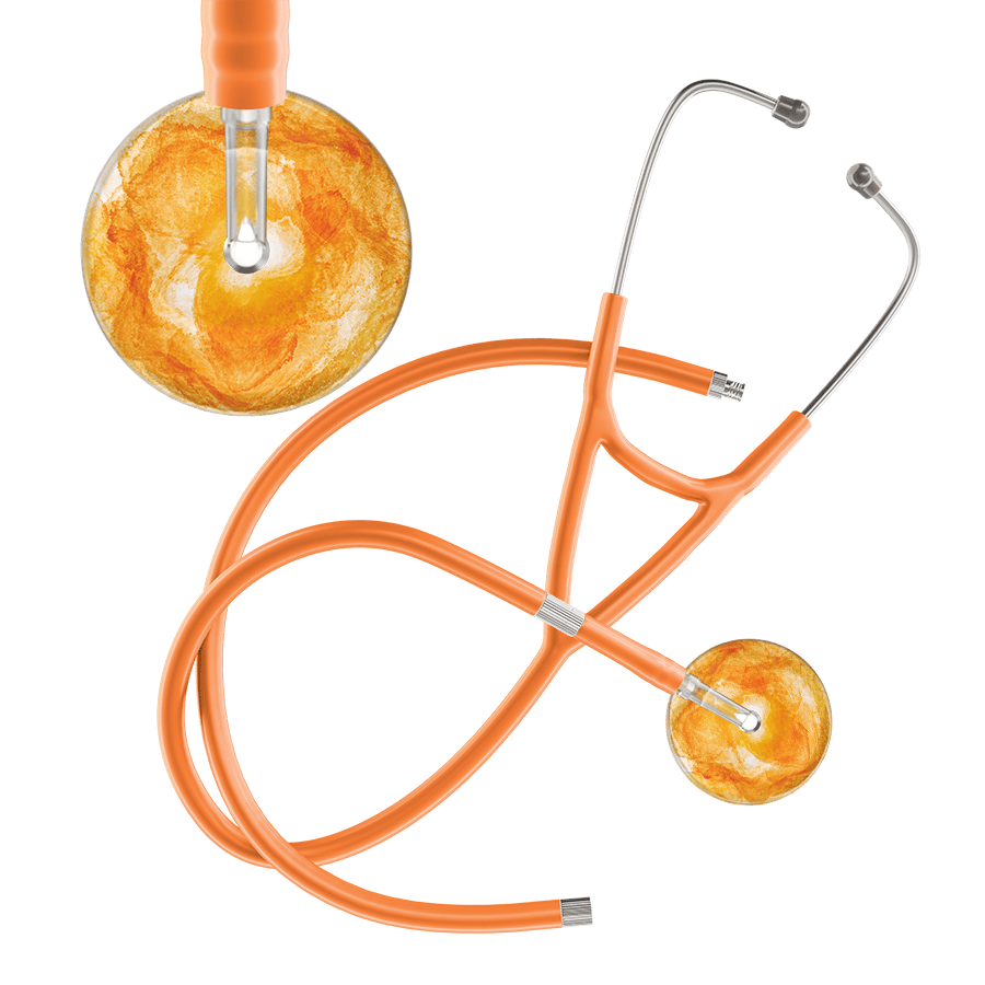 Ultrascope Single Stethoscope US076J10 / Pediatric / Orange Extended Tubing TieDye Single Color Stethoscope - Cardiology Watercolor Designs