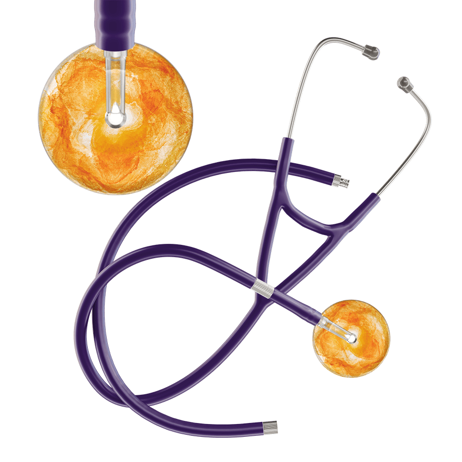 Ultrascope Single Stethoscope US076J10 / Pediatric / Purple Extended Tubing TieDye Single Color Stethoscope - Cardiology Watercolor Designs