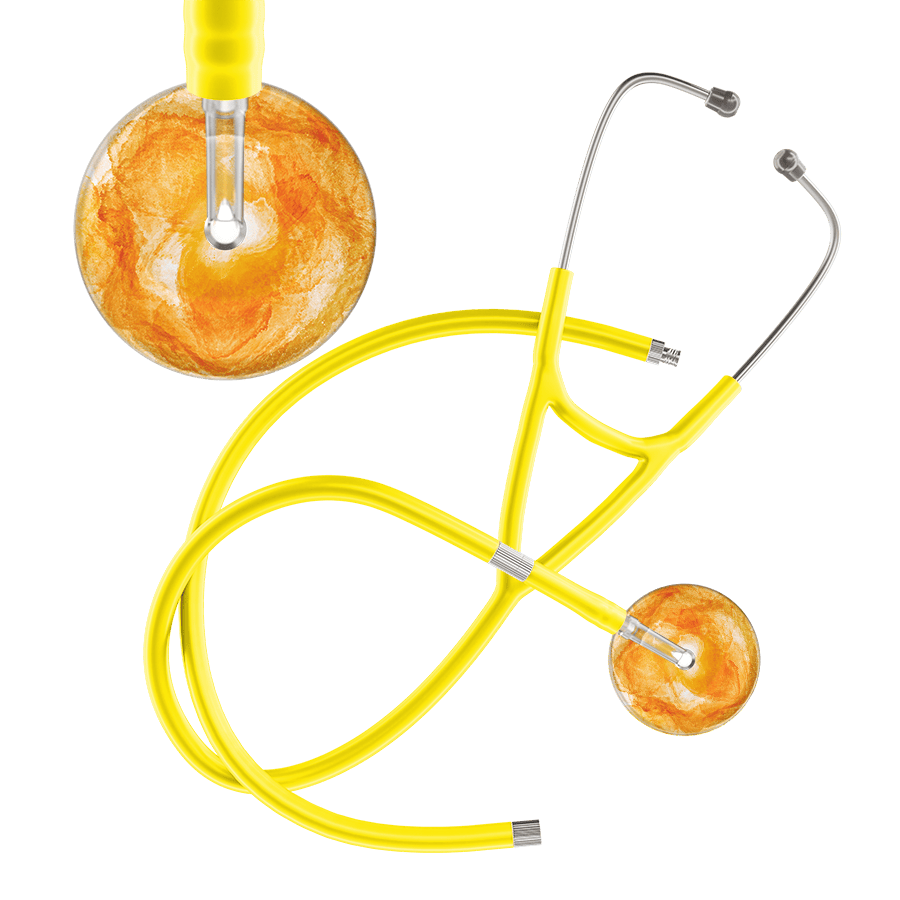 Ultrascope Single Stethoscope US076J10 / Adult / Yellow Extended Tubing TieDye Single Color Stethoscope - Cardiology Watercolor Designs