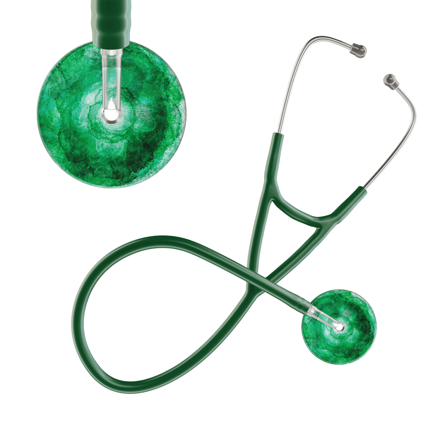 Ultrascope Single Stethoscope US076K11 / Pediatric / Dark Green TieDye Single Color Stethoscope - Cardiology Watercolor Designs