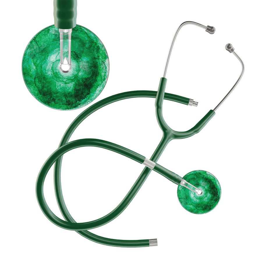 Ultrascope Single Stethoscope US076K11 / Adult / Dark Green Extended Tubing TieDye Single Color Stethoscope - Watercolor Designs