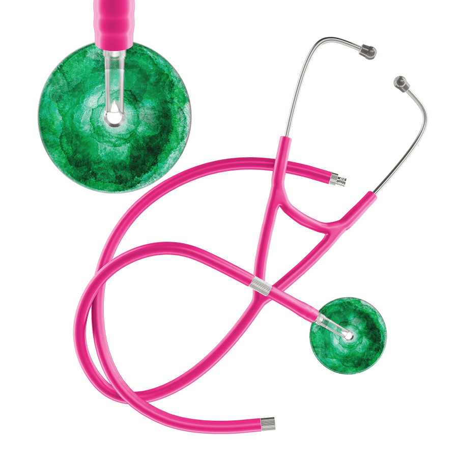 Ultrascope Single Stethoscope US076K11 / Pediatric / Hot Pink Extended Tubing TieDye Single Color Stethoscope - Cardiology Watercolor Designs