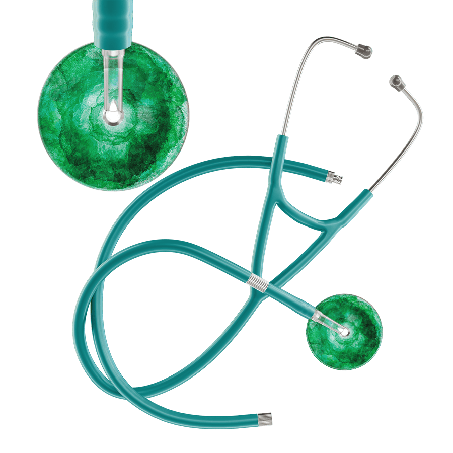 Ultrascope Single Stethoscope US076K11 / Adult / Jade Extended Tubing TieDye Single Color Stethoscope - Cardiology Watercolor Designs