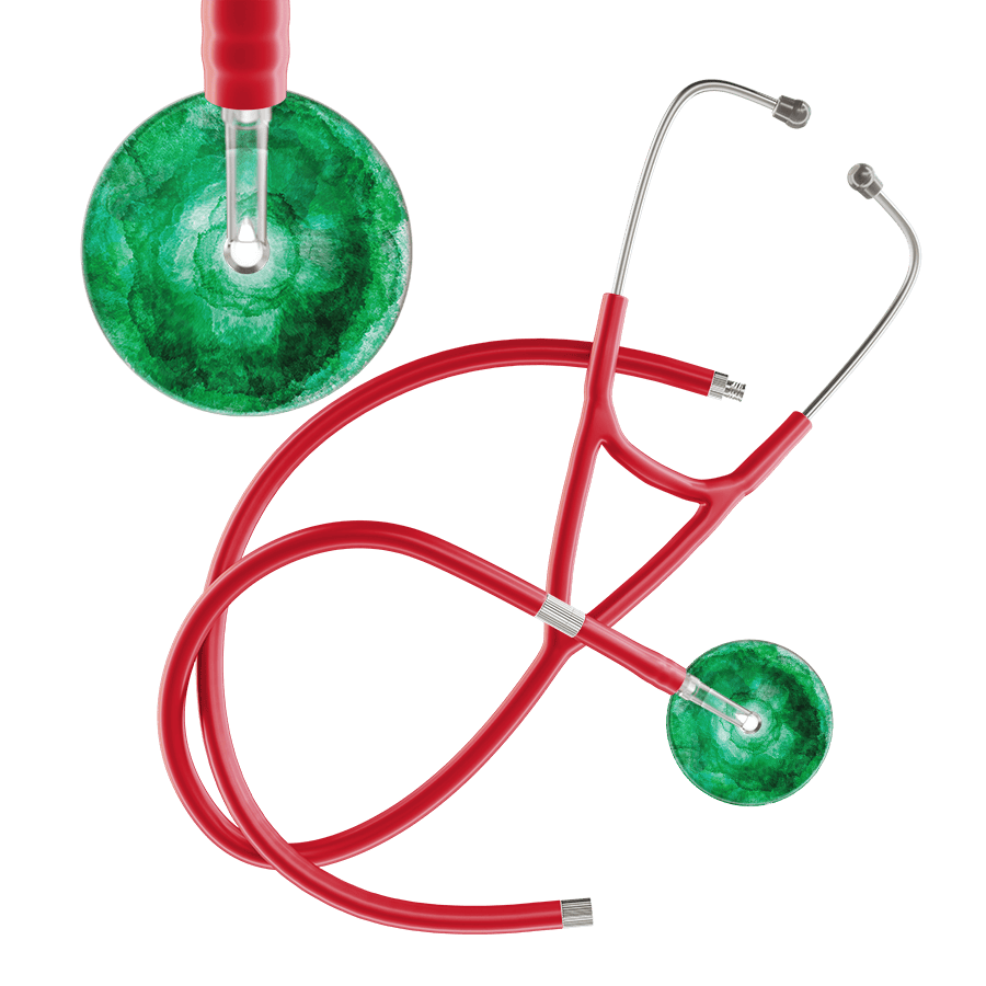 Ultrascope Single Stethoscope US076K11 / Adult / Red Extended Tubing TieDye Single Color Stethoscope - Cardiology Watercolor Designs