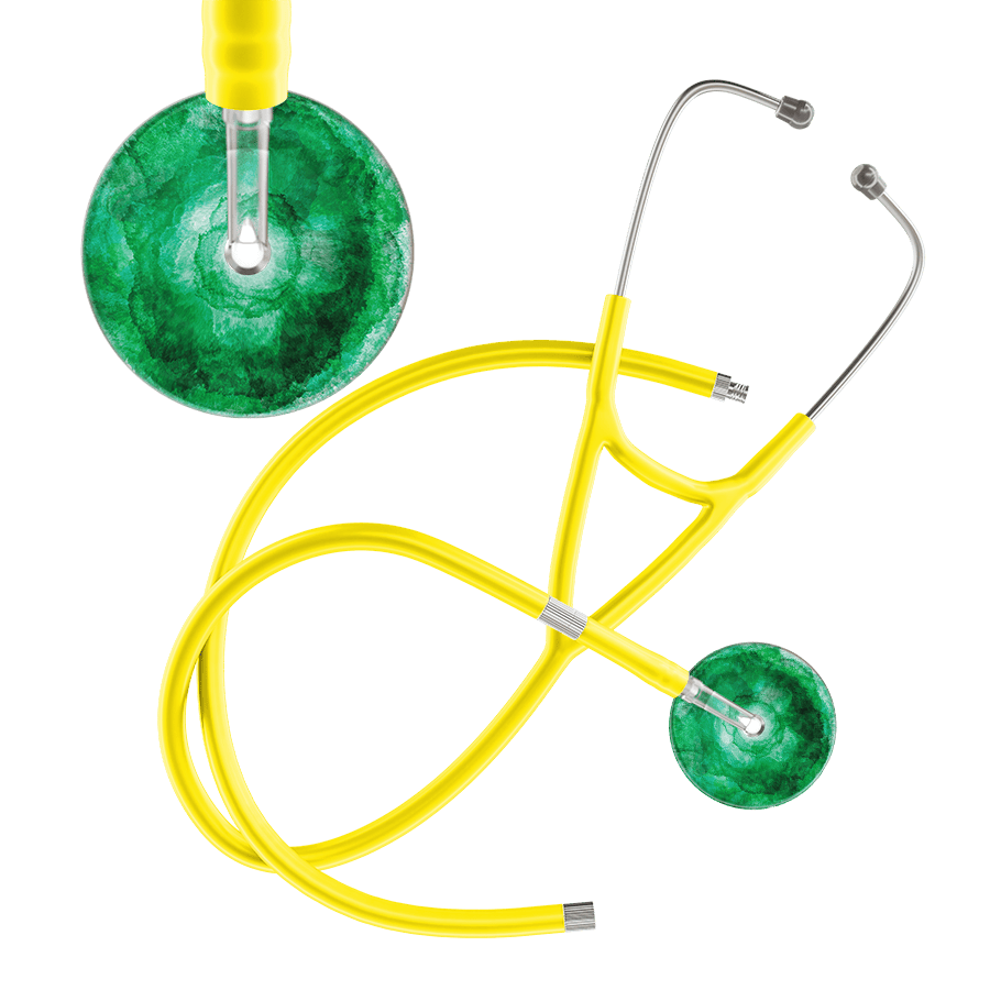 Ultrascope Single Stethoscope US076K11 / Adult / Yellow Extended Tubing TieDye Single Color Stethoscope - Cardiology Watercolor Designs