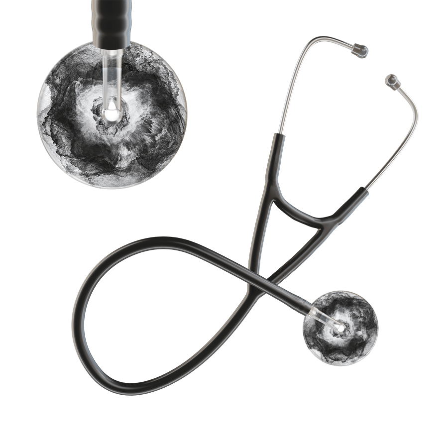 Ultrascope Single Stethoscope US076L12 / Pediatric / Black TieDye Single Color Stethoscope - Cardiology Watercolor Designs