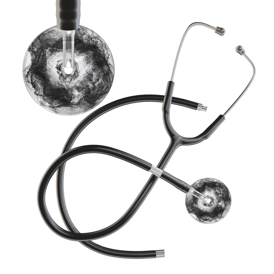 Ultrascope Single Stethoscope US076L12 / Pediatric / Black Extended Tubing TieDye Single Color Stethoscope - Watercolor Designs
