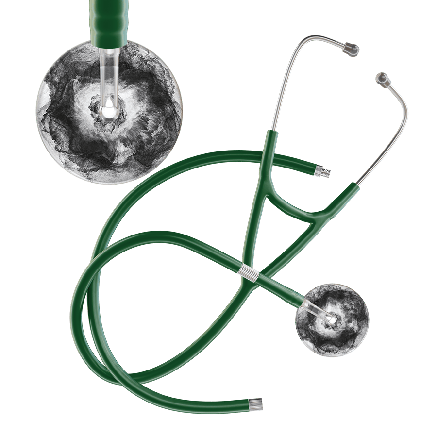 Ultrascope Single Stethoscope US076L12 / Pediatric / Dark Green Extended Tubing TieDye Single Color Stethoscope - Cardiology Watercolor Designs