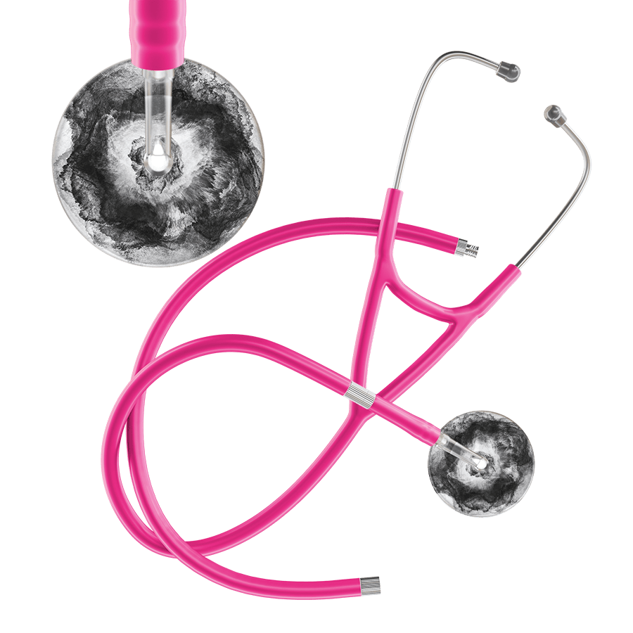 Ultrascope Single Stethoscope US076L12 / Adult / Hot Pink Extended Tubing TieDye Single Color Stethoscope - Cardiology Watercolor Designs