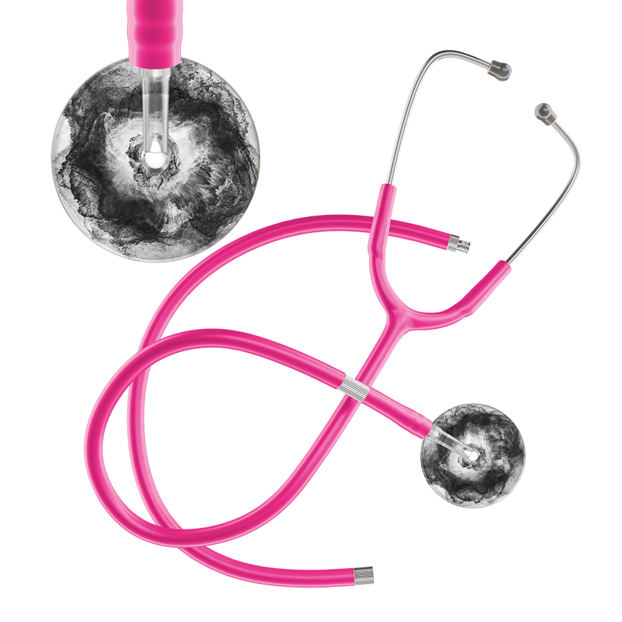 Ultrascope Single Stethoscope US076L12 / Adult / Hot Pink Extended Tubing TieDye Single Color Stethoscope - Watercolor Designs