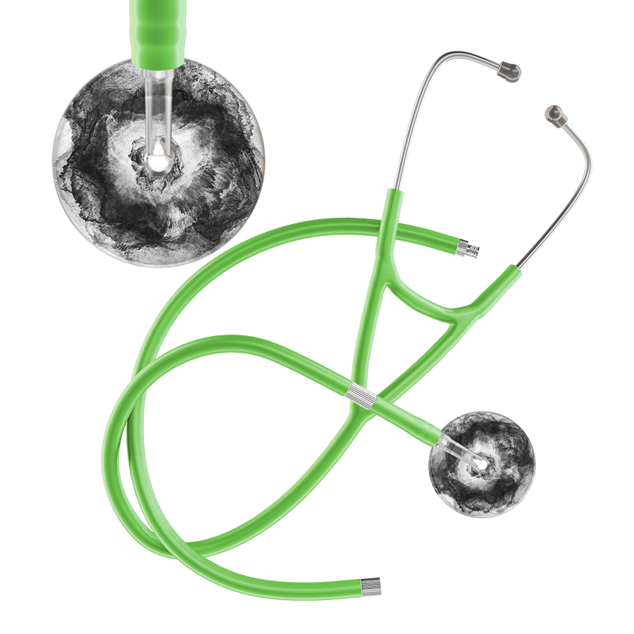 Ultrascope Single Stethoscope US076L12 / Pediatric / Lime Green Extended Tubing TieDye Single Color Stethoscope - Cardiology Watercolor Designs