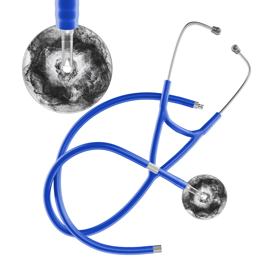 Ultrascope Single Stethoscope US076L12 / Pediatric / Royal Blue Extended Tubing TieDye Single Color Stethoscope - Cardiology Watercolor Designs