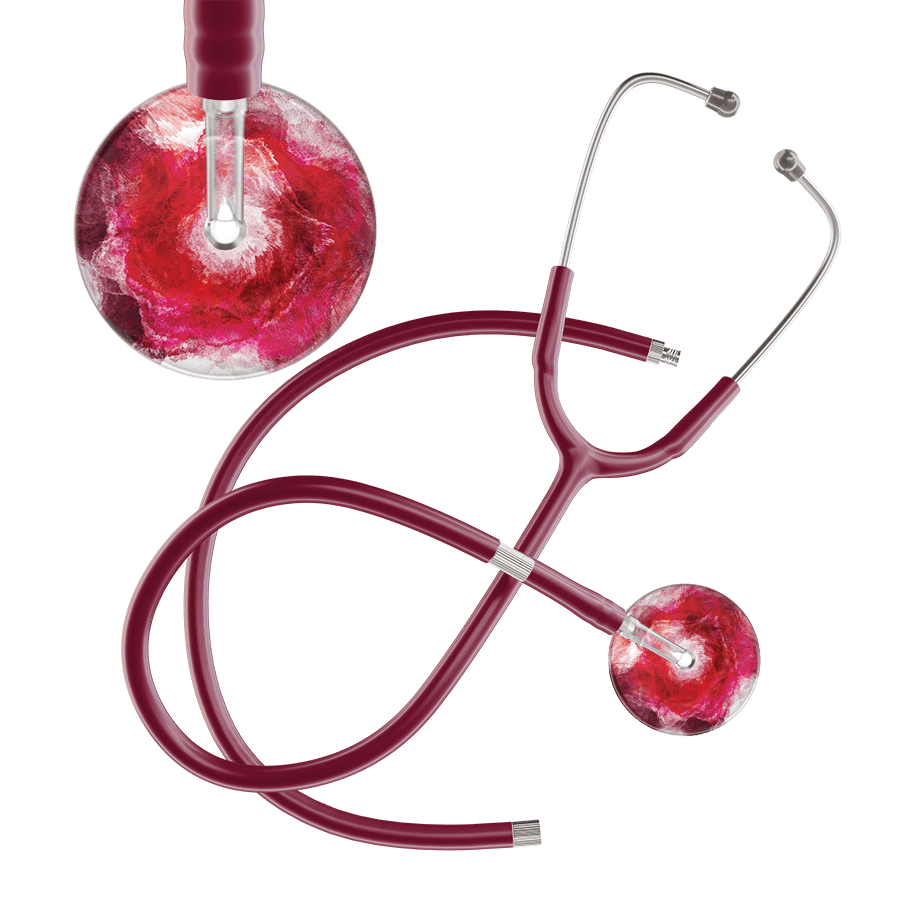 Ultrascope Single Stethoscope US076M13 / Adult / Burgundy Extended Tubing TieDye Single Color Stethoscope - Watercolor Designs
