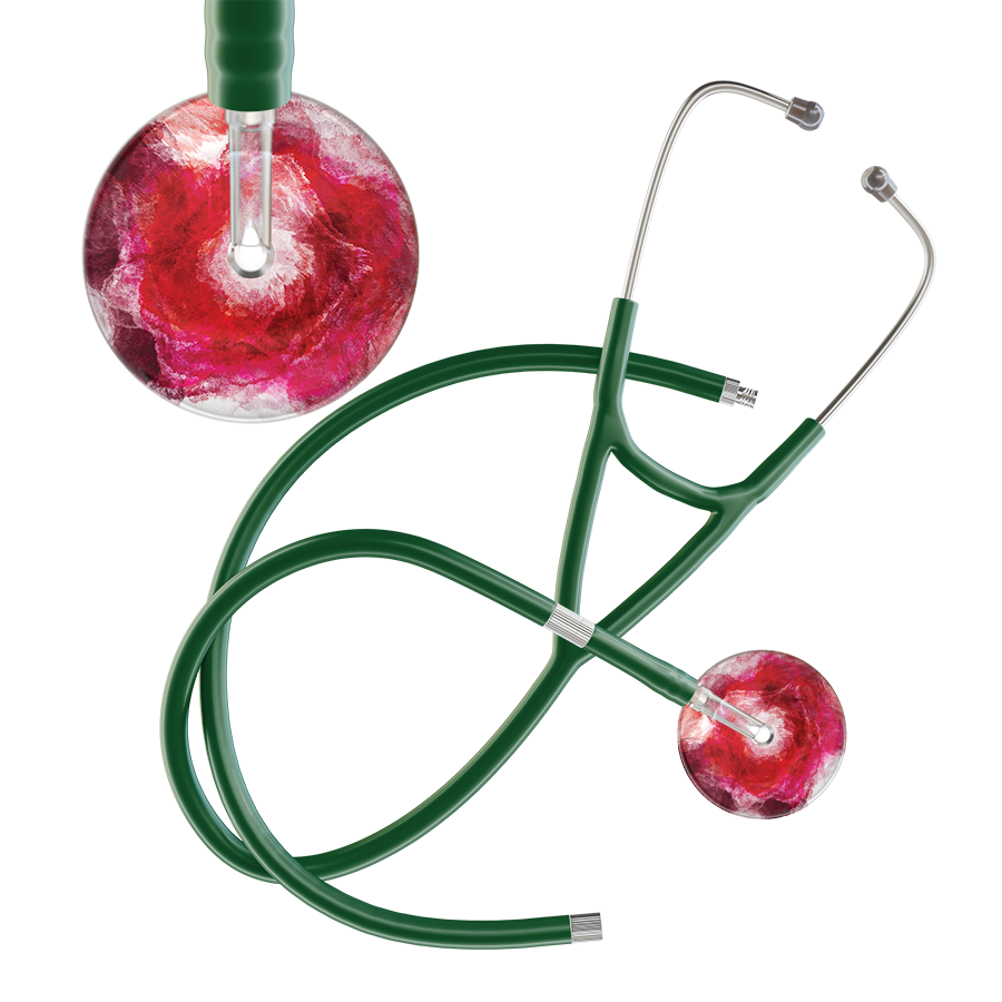 Ultrascope Single Stethoscope US076M13 / Pediatric / Dark Green Extended Tubing TieDye Single Color Stethoscope - Cardiology Watercolor Designs