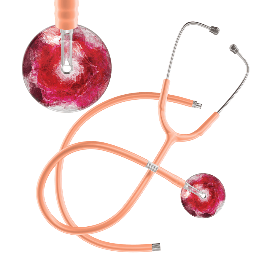 Ultrascope Single Stethoscope US076M13 / Pediatric / Peach Extended Tubing TieDye Single Color Stethoscope - Watercolor Designs