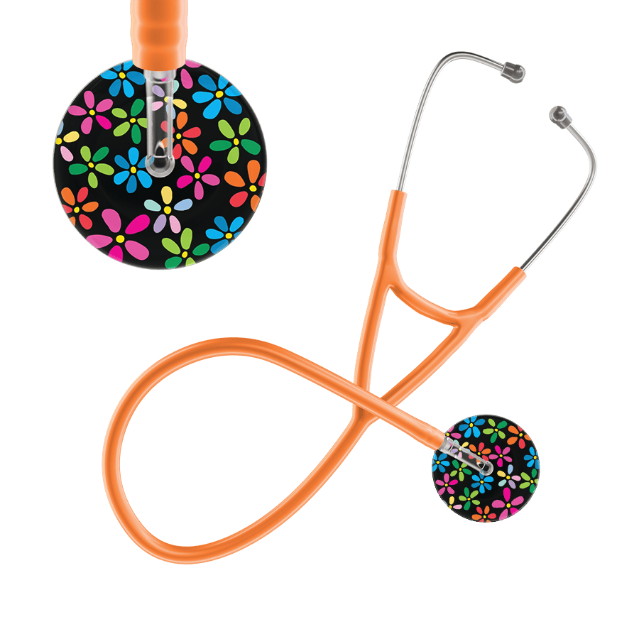 Ultrascope Single Stethoscope Black Flower Power / Adult / Orange Dark Flower Power Cardiology Stethoscope